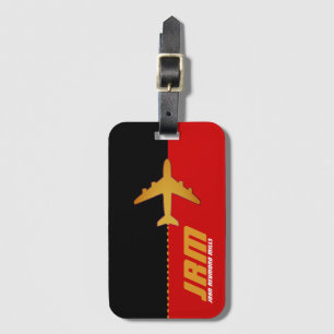 airplane travel monogrammed red/black luggage tag