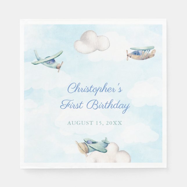 Airplane Travel Theme Birthday Party Or Shower Napkin (Front)