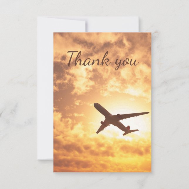 Airplane Travel Vacation Flying Thank You Card (Front)