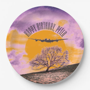 Airplane Tree Binary Sunset Text Paper Plate