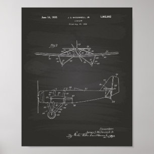Airplane Type 2 1932 Patent Art Chalkboard Poster