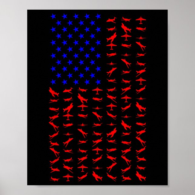 Airplane Us Flag American Independence Day 4th Of  Poster (Front)