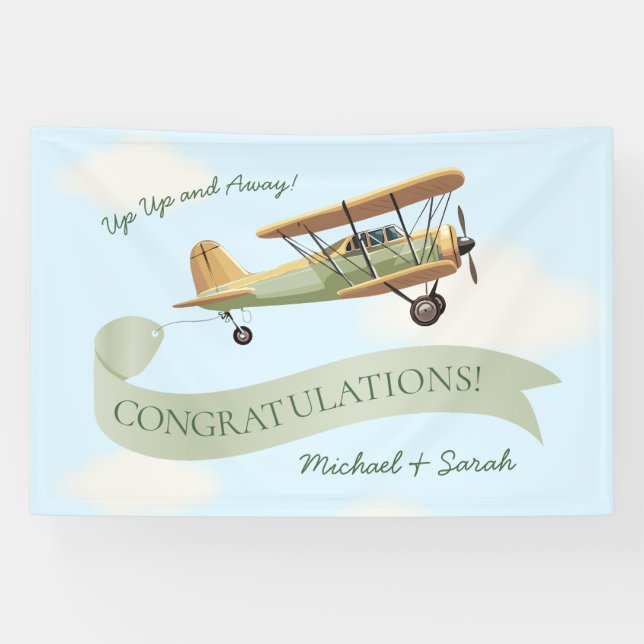 Airplane Vintage Baby Shower Banner (Horizontal)