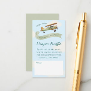 Airplane Vintage Baby Shower Diaper Raffle Enclosure Card