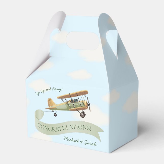 Airplane Vintage Baby Shower Favor Box (Front Side)
