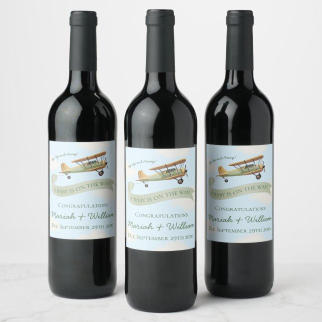 Airplane Vintage Baby Shower Wine Label (Bottles)