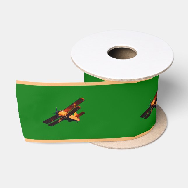 Airplane & vintage plane, Christmas sky /Aviation Satin Ribbon (Spool)