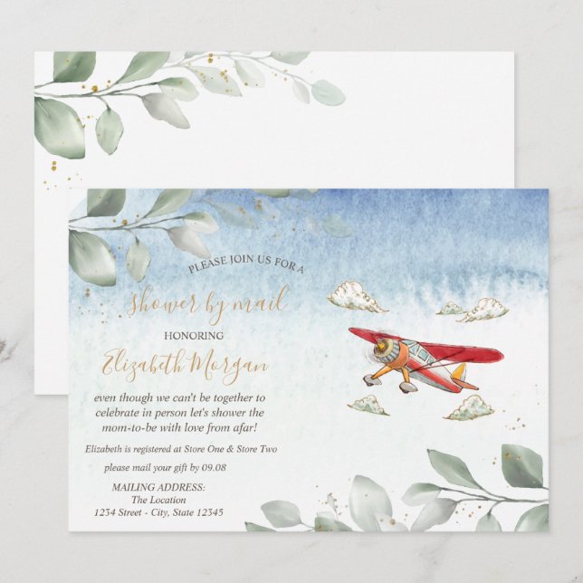 Airplane Virtual Baby Shower By Mail Invitation (Front/Back)