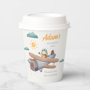 Airplane Watercolor 6th birthday party Paper cup