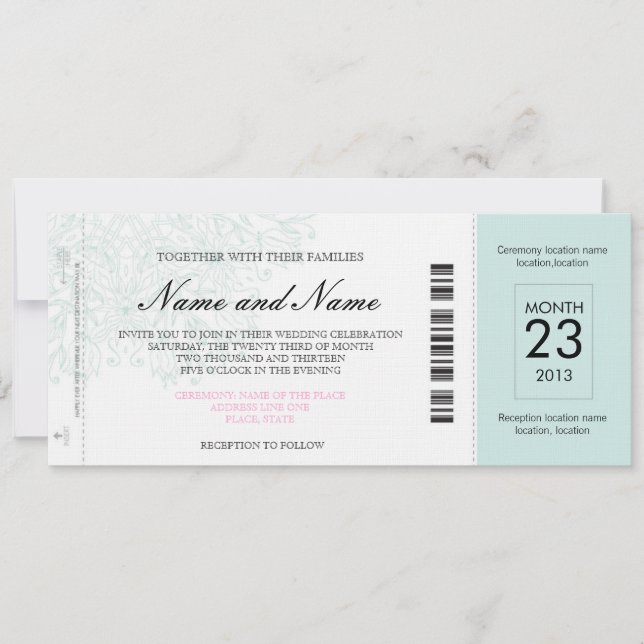 Airplane Wedding Ticket Invitation (Front)