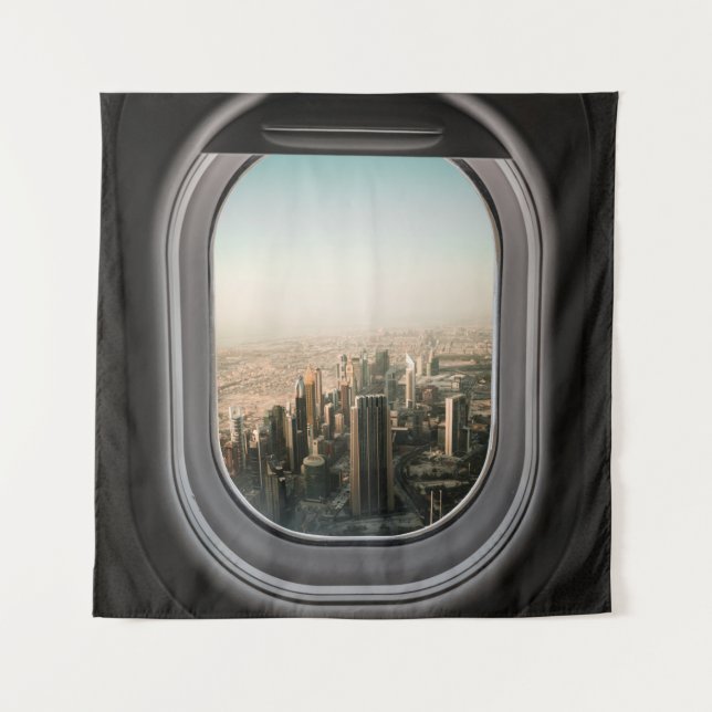 AIRPLANE WINDOW VIEW OF CITY DURING DAYTIME TAPESTRY (Front)