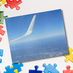 Airplane Wing Clouds Blue Sky Photo Aviation Jigsaw Puzzle