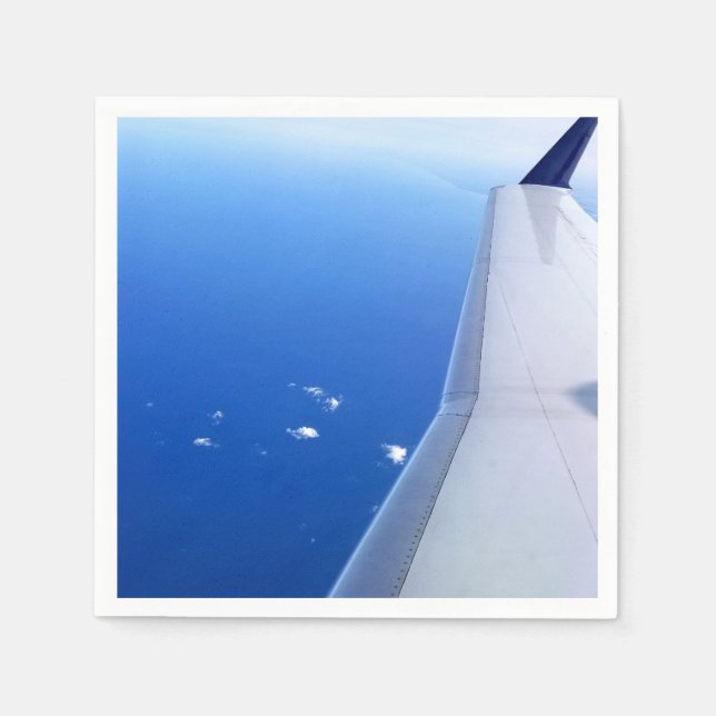 Airplane Wing Flying in Sky Photo Napkin (Front)