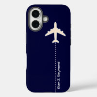 Airplane with dotted line on dark Blue