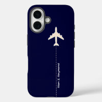 Airplane with dotted line on dark Blue