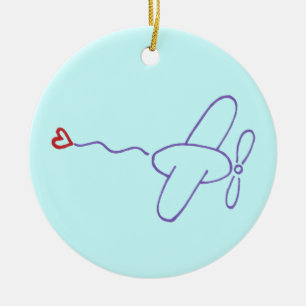 Airplane with Heart Ceramic Ornament