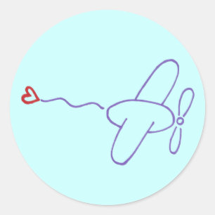 Airplane with Heart Classic Round Sticker