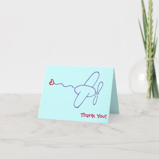 Airplane with Heart Thank You Note Card (Front)