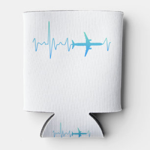 Airplane with heartbeat holiday wanderlust aviator can cooler