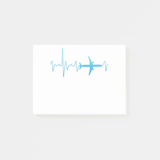Airplane with heartbeat holiday wanderlust aviator post-it notes (Front)