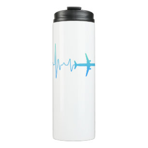 Airplane with heartbeat holiday wanderlust aviator thermal tumbler