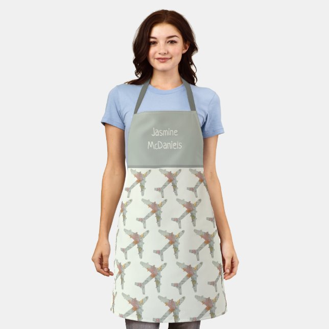 Airplane world map custom name apron (Worn)