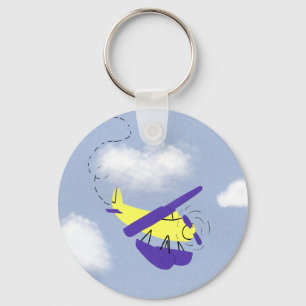 Airplane Yellow and Blue Cartoon Art Keychain