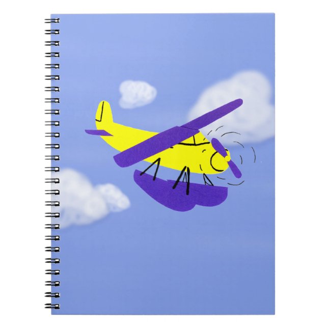 Airplane Yellow and Blue Cartoon Art Notebook (Front)