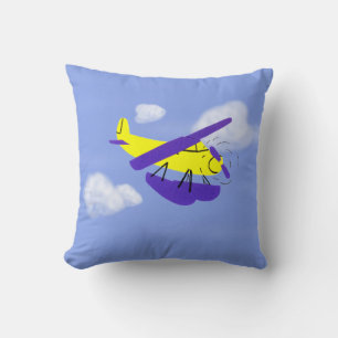 Airplane Yellow and Blue Cartoon Art Throw Pillow