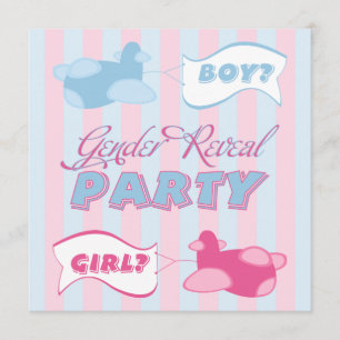 Airplanes and Banners Gender Reveal Party Invitation