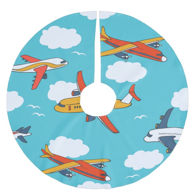 Airplanes and clouds, seamless children's backgrou brushed polyester tree skirt (Front)