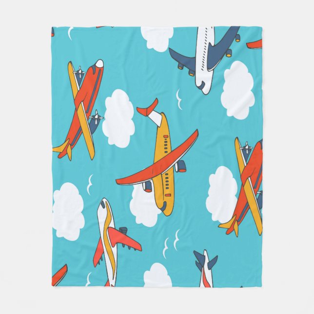 Airplanes and clouds, seamless children's backgrou fleece blanket (Front)