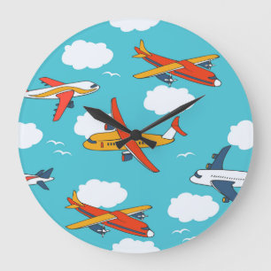 Airplanes and clouds, seamless children's backgrou large clock