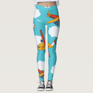 Airplanes and clouds, seamless children's backgrou leggings