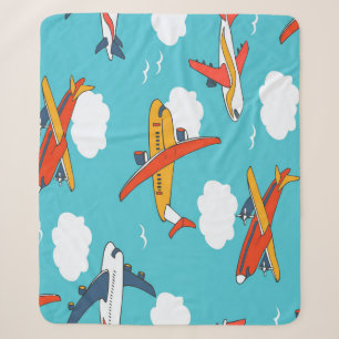 Airplanes and clouds, seamless children's backgrou sherpa blanket