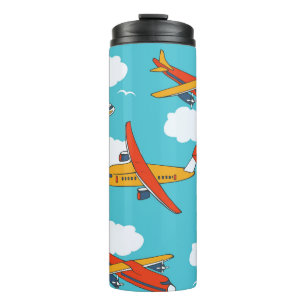 Airplanes and clouds, seamless children's backgrou thermal tumbler