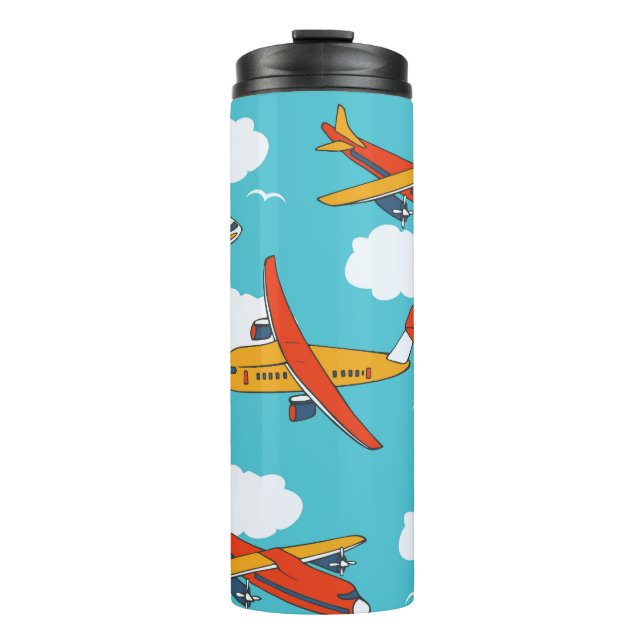 Airplanes and clouds, seamless children's backgrou thermal tumbler (Front)