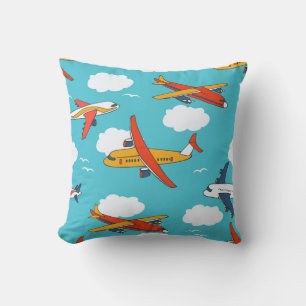 Airplanes and clouds, seamless children's backgrou throw pillow