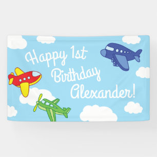 Airplanes and Jets Cute 1st Birthday Party Banner