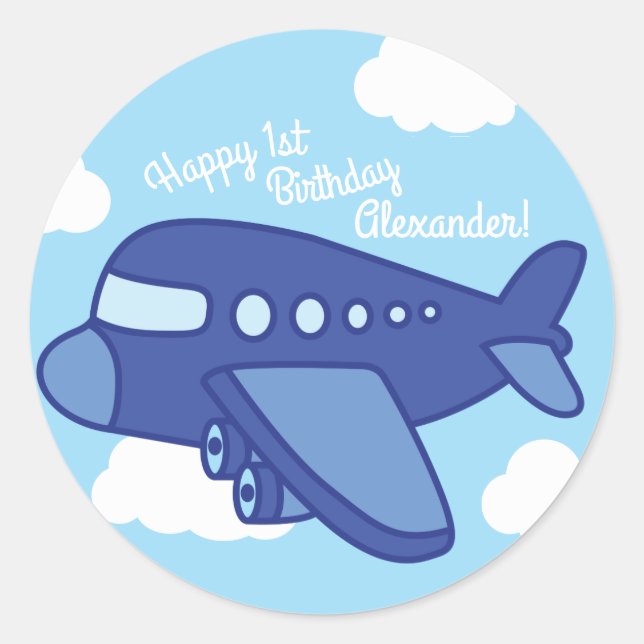 Airplanes and Jets Cute 1st Birthday Party Classic Round Sticker (Front)