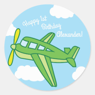 Airplanes and Jets Cute 1st Birthday Party Classic Round Sticker