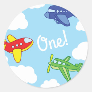 Airplanes and Jets Cute 1st Birthday Party Classic Round Sticker