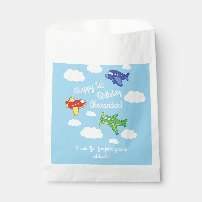Airplanes and Jets Cute 1st Birthday Party Favour Bag (Front)