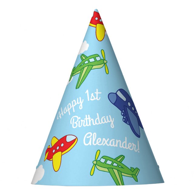 Airplanes and Jets Cute 1st Birthday Party Hat (Front)