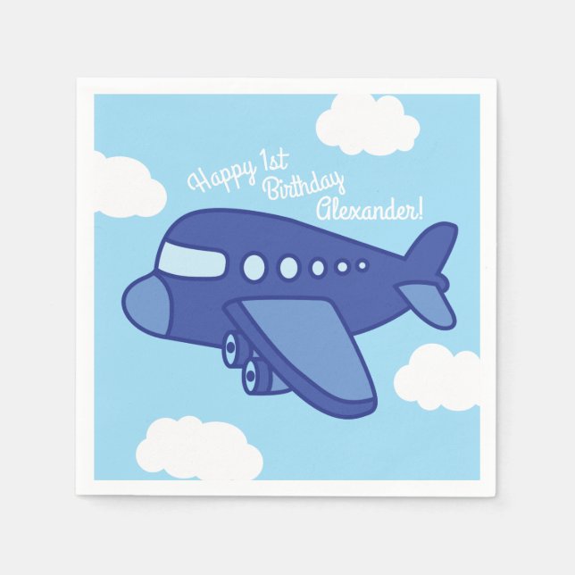 Airplanes and Jets Cute 1st Birthday Party Napkin (Front)