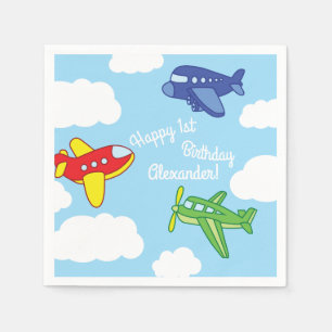 Airplanes and Jets Cute 1st Birthday Party Napkin
