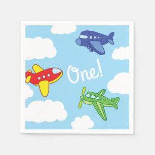 Airplanes and Jets Cute 1st Birthday Party Napkin