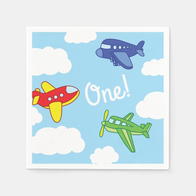 Airplanes and Jets Cute 1st Birthday Party Napkin (Front)