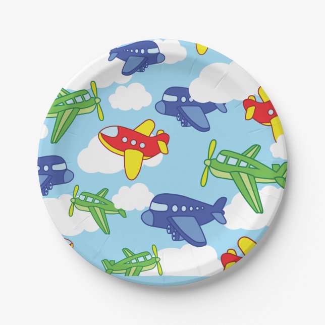Airplanes and Jets Cute 1st Birthday Party Paper Plate (Front)