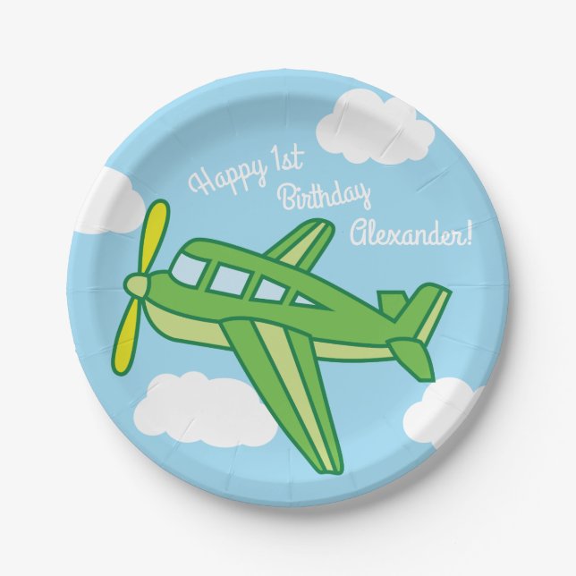 Airplanes and Jets Cute 1st Birthday Party Paper Plate (Front)